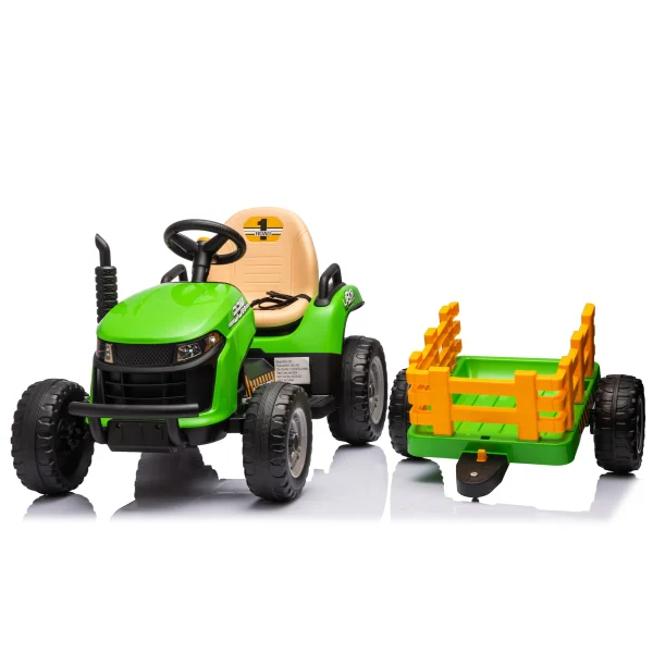 12V kids ride on electric tractor toy with parental controls, 2WD, non-slip tires, airbag horn, LED, for ages 3 + 2