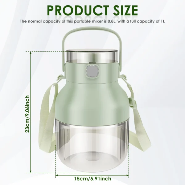 New Electric Portable Blender 1000ML Juicer Fruit Mixers USB Smoothie Juicer Cup w Straw Shoulder Strap Squeezer Juice Maker 5