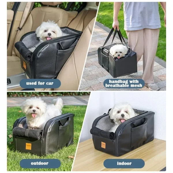 Dog Car for Seat Puppy Booster for Seat Fits Small Dogs Removable Cushion Safety Hook Installs on Armrest Console Breath 2