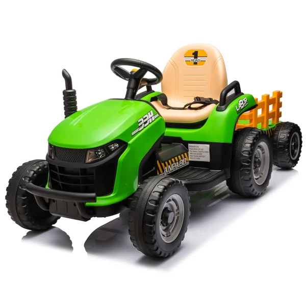 12V kids ride on electric tractor toy with parental controls, 2WD, non-slip tires, airbag horn, LED, for ages 3 + 3