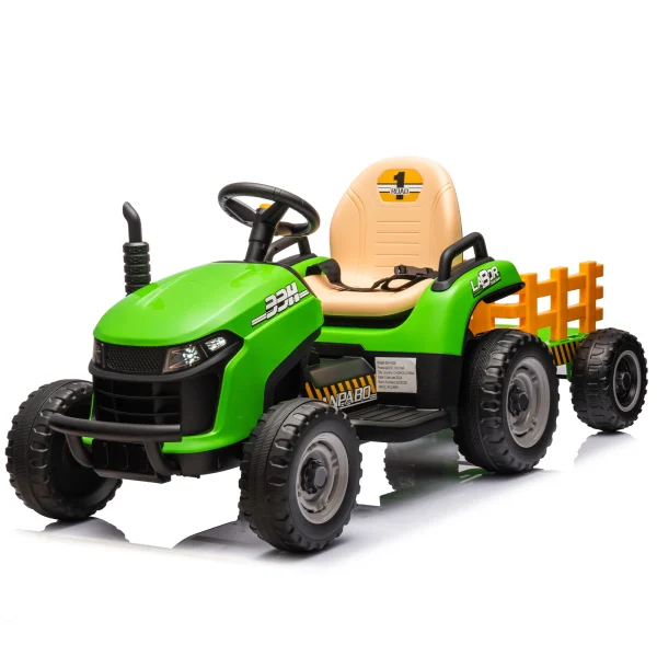 12V kids ride on electric tractor toy with parental controls, 2WD, non-slip tires, airbag horn, LED, for ages 3 + 5