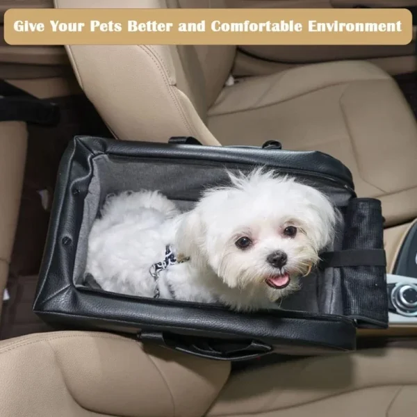 Dog Car for Seat Puppy Booster for Seat Fits Small Dogs Removable Cushion Safety Hook Installs on Armrest Console Breath 3