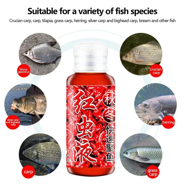 60ML Liquid Blood Worm Scent Fish Attractant Concentrated Red Worm Liquid Fish Bait Additive Perch Catfish Fishing Accessories 5